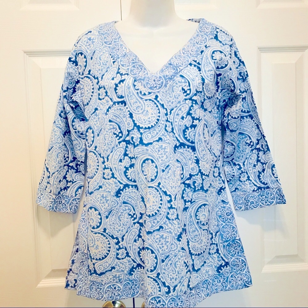 Gretchen Scott Designs 
Blue White Paisley
Greek Mosaic Tunic